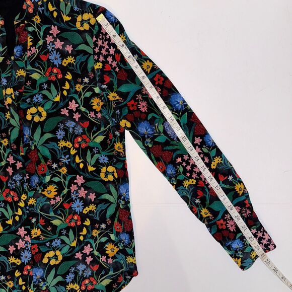 Alice + Olivia Eloise Silk Button Down Blouse Black Multi Color Floral Print  S - Picture 9 of 13